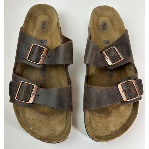 Birkenstock Arizona Soft Footbed Oiled Leather Sandals Brown Slides Mens Size 13 - Picture 11 of 14